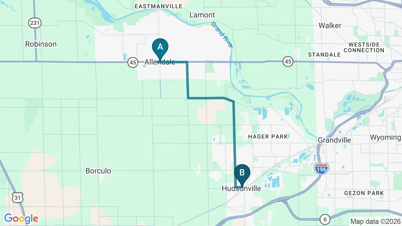 Driving directions map from Allendale, MI to Total Balance Chiropractic in Chicago