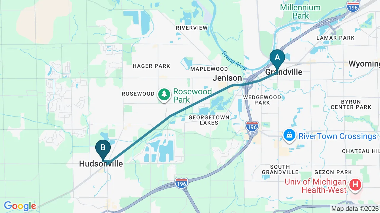 Driving directions map from Grandville, MI to Total Balance Chiropractic in Chicago