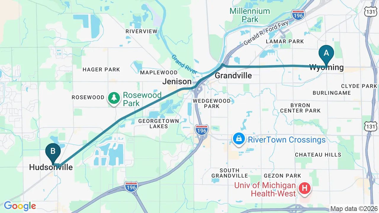 Driving directions map from Wyoming, MI to Total Balance Chiropractic in Chicago
